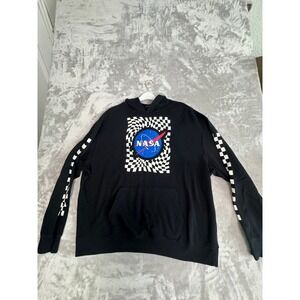 Mad Engine NASA Black Checkered Hoodie Sweatshirt‎ Graphic XXL Pullover